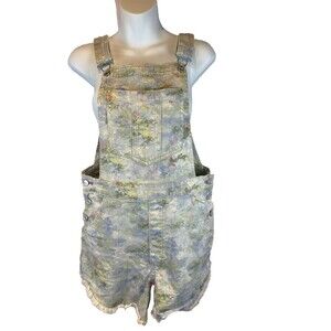 Anthropologie Pilcro Watercolor Floral Overall Shorts sz 10 Shortalls Boho Print